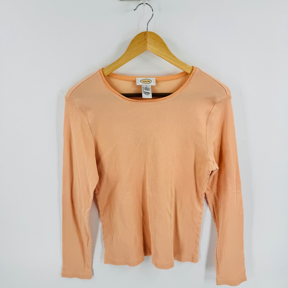 Vintage Talbots Creamsicle Ribbed Knit Top Orange Size‎ L 100% Cotton 90s Spring